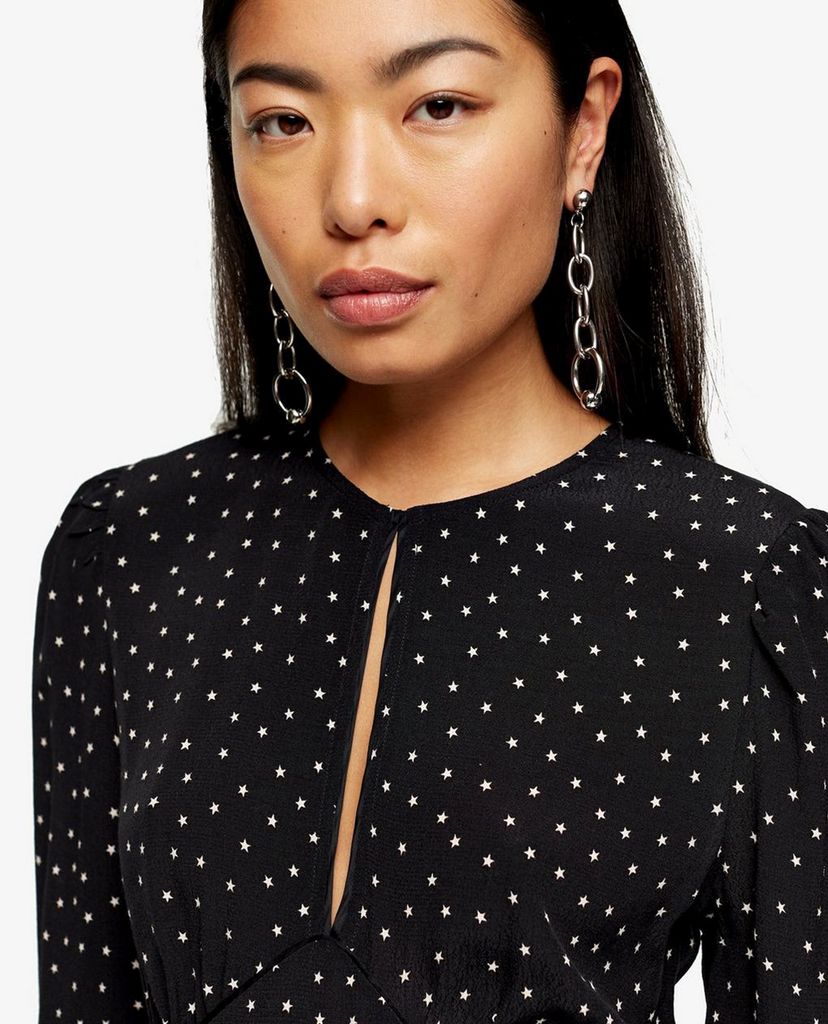 TOPSHOP - Đầm mini cổ tròn tay dài Piped Keyhole