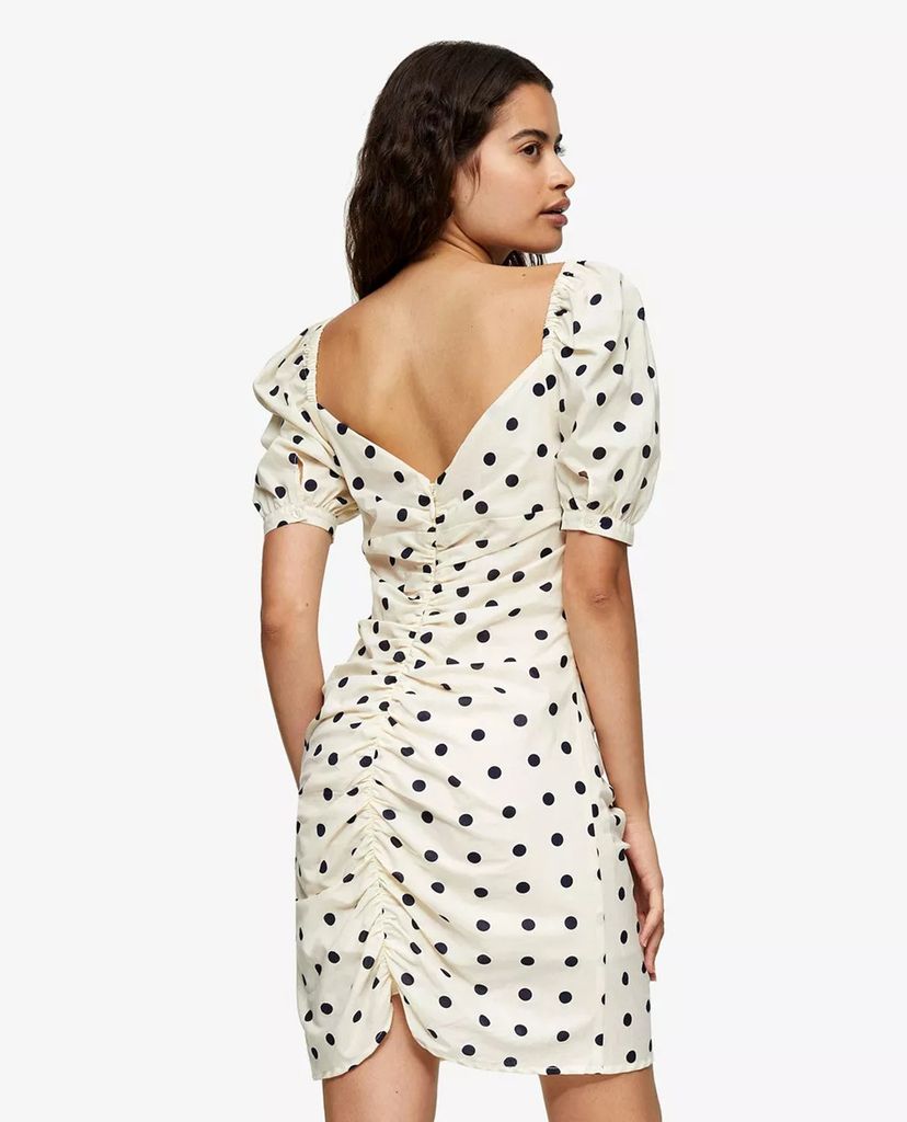 TOPSHOP - Đầm mini cổ V tay ngắn Black & White Ruched Spot Tie Front