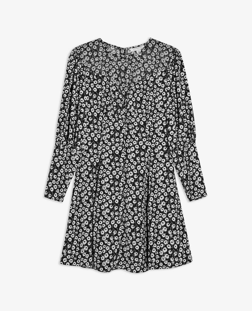 TOPSHOP - Đầm mini cổ tròn tay dài Black & White Twist Grunge