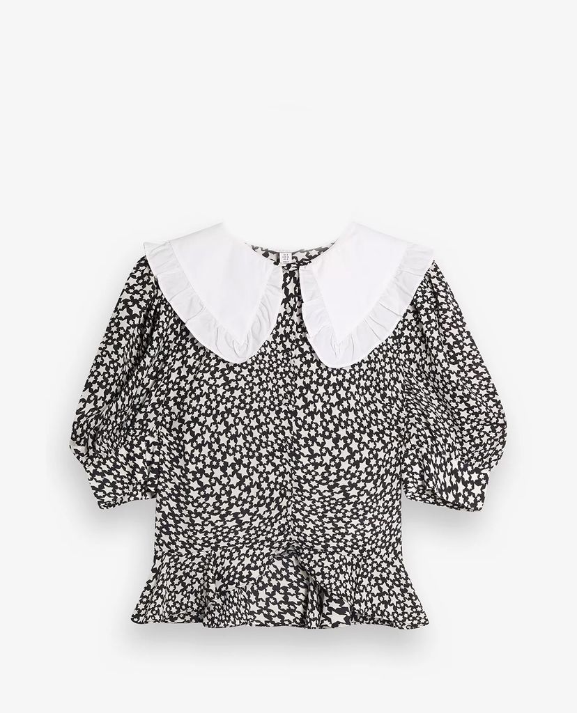 TOPSHOP - Áo kiểu nữ tay phồng Black And White Constrast Collar