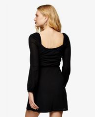 TOPSHOP - Đầm mini cổ vuông tay dài Ruched Poplin