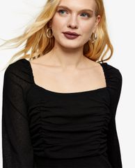 TOPSHOP - Đầm mini cổ vuông tay dài Ruched Poplin