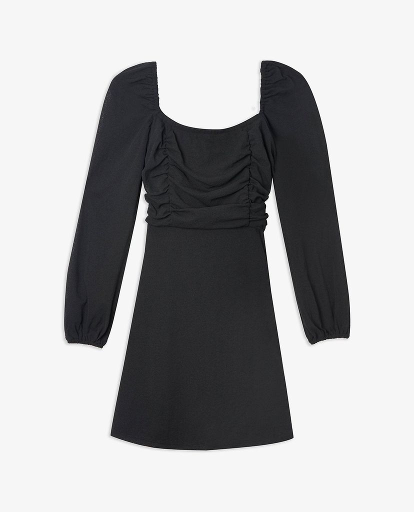 TOPSHOP - Đầm mini cổ vuông tay dài Ruched Poplin