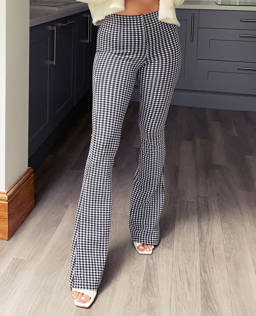 TOPSHOP - Quần kiểu nữ ống loe Black And White Gingham