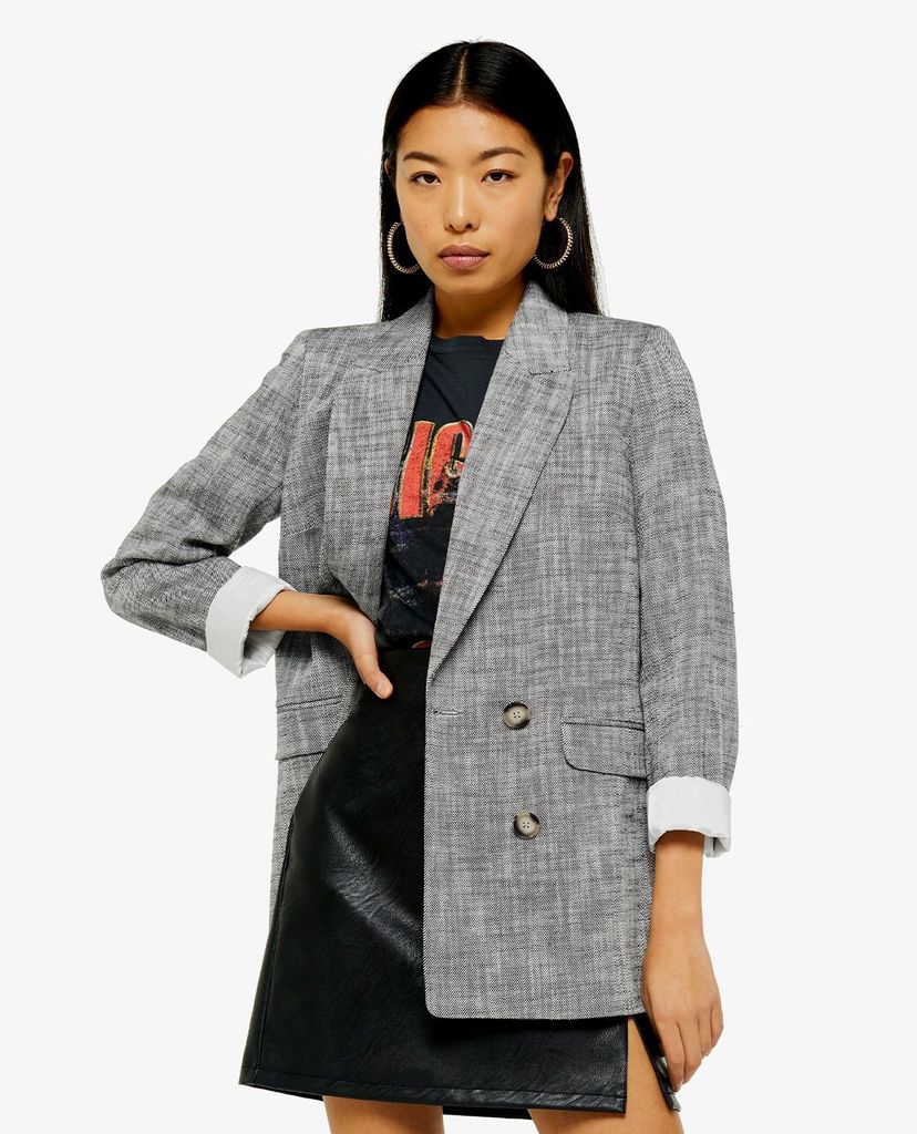 TOPSHOP - Áo blazer nữ dáng dài Black And White Double Breasted