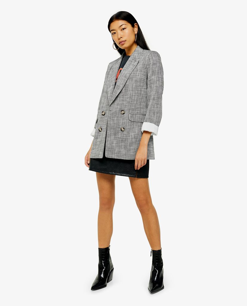 TOPSHOP - Áo blazer nữ dáng dài Black And White Double Breasted