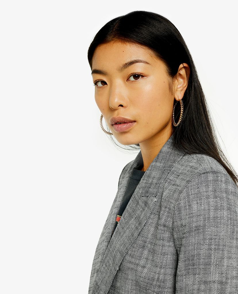 TOPSHOP - Áo blazer nữ dáng dài Black And White Double Breasted