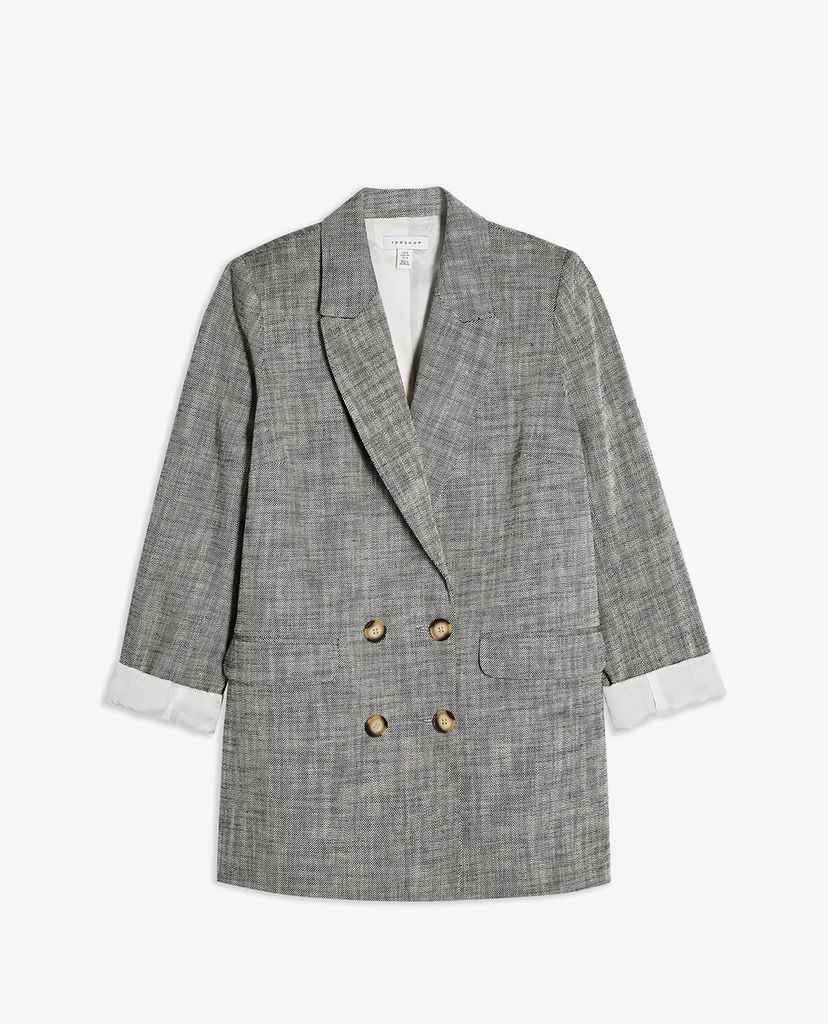 TOPSHOP - Áo blazer nữ dáng dài Black And White Double Breasted