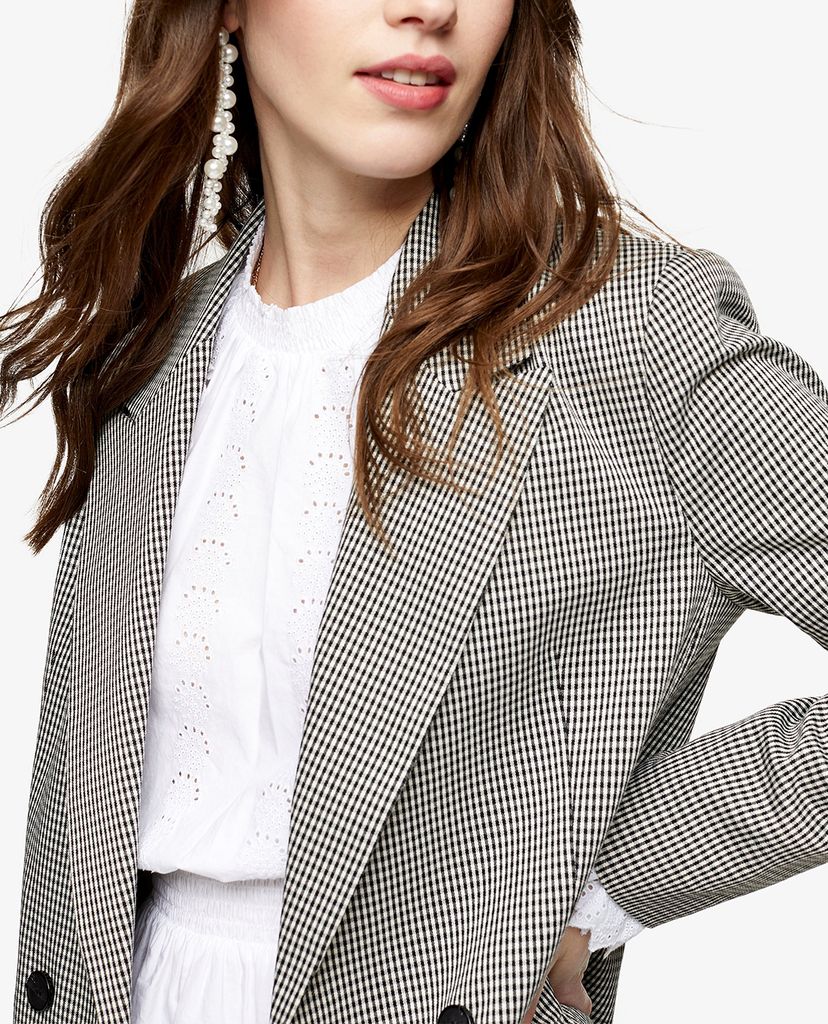 TOPSHOP - Áo blazer nữ tay dài Black & White Satin Mini Houndstooth