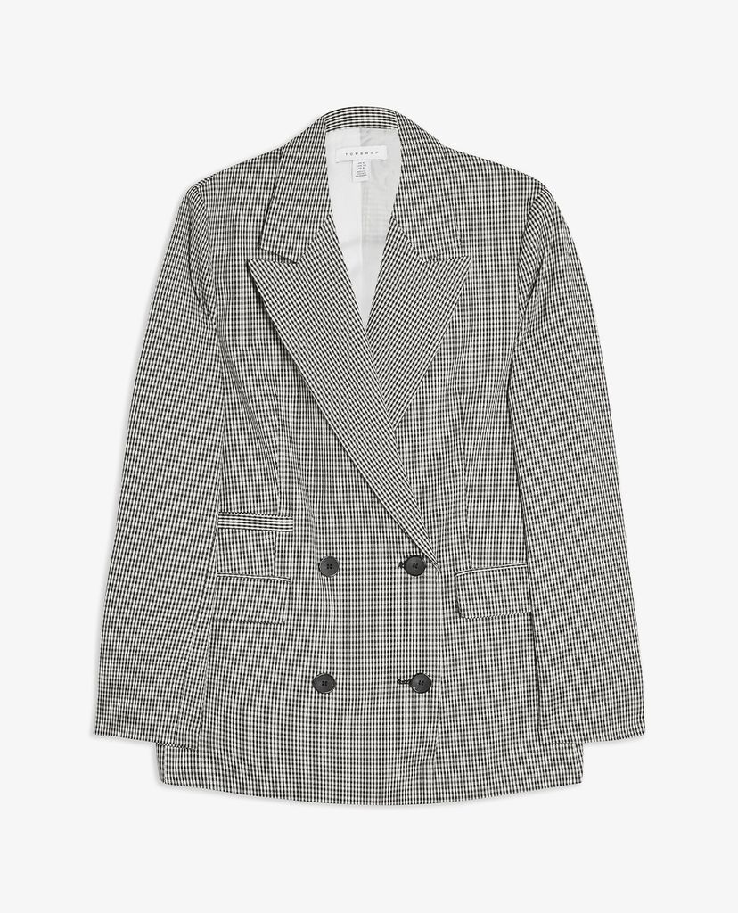 TOPSHOP - Áo blazer nữ tay dài Black & White Satin Mini Houndstooth