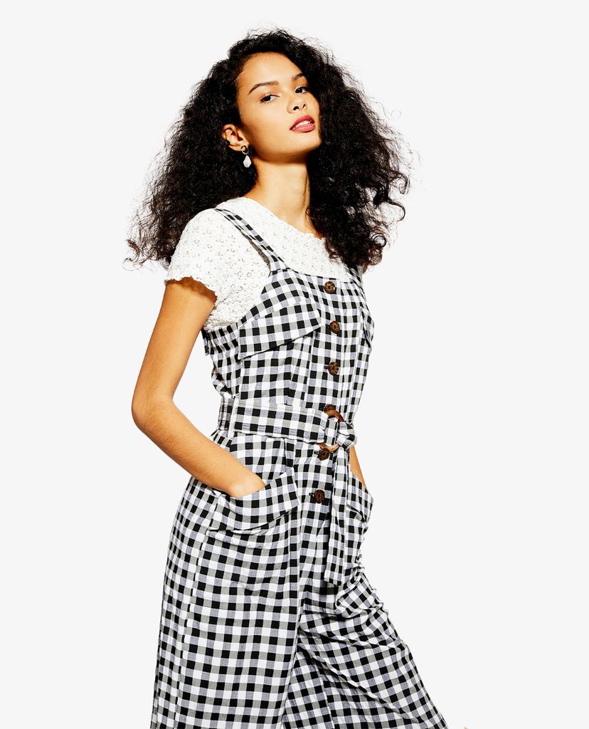 TOPSHOP - Jumpsuits nữ hai dây Gingham Pinafore