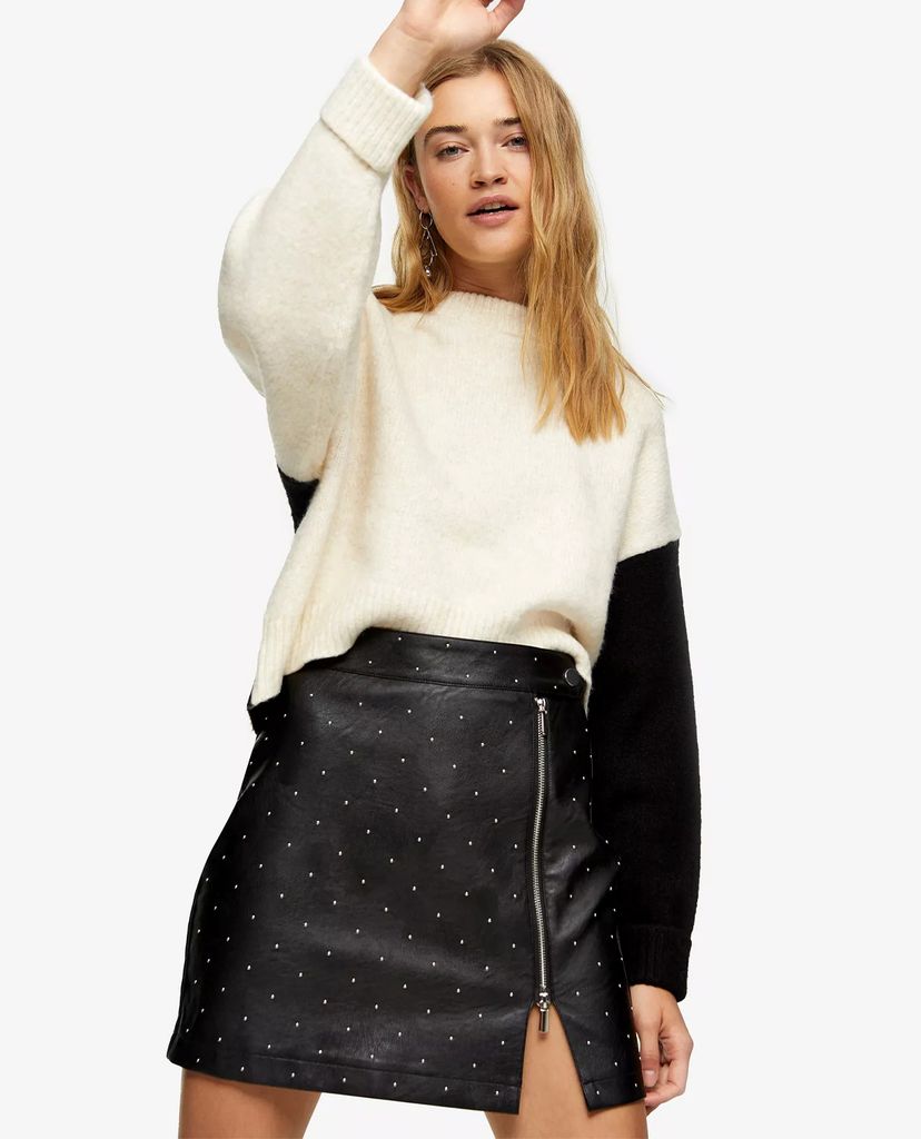TOPSHOP - Áo sweatshirt nữ dệt kim tay dài Black & White Super Cropped