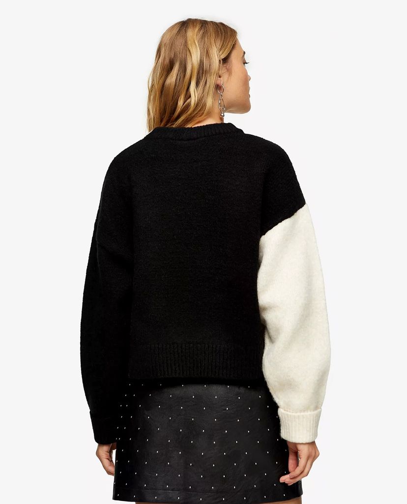TOPSHOP - Áo sweatshirt nữ dệt kim tay dài Black & White Super Cropped