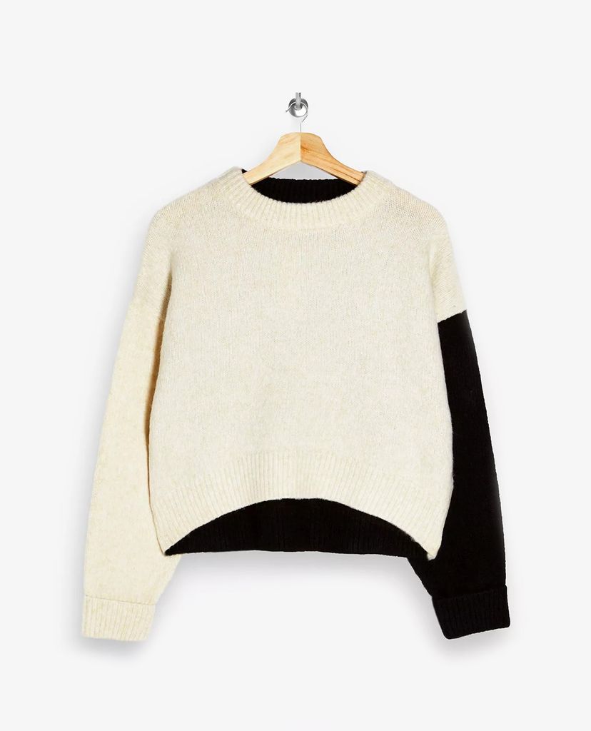 TOPSHOP - Áo sweatshirt nữ dệt kim tay dài Black & White Super Cropped