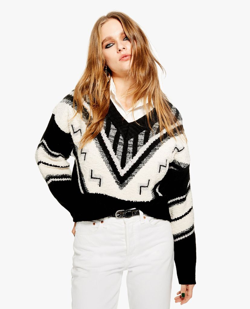 TOPSHOP - Áo len nữ cổ V tay dài phom suông thời trang