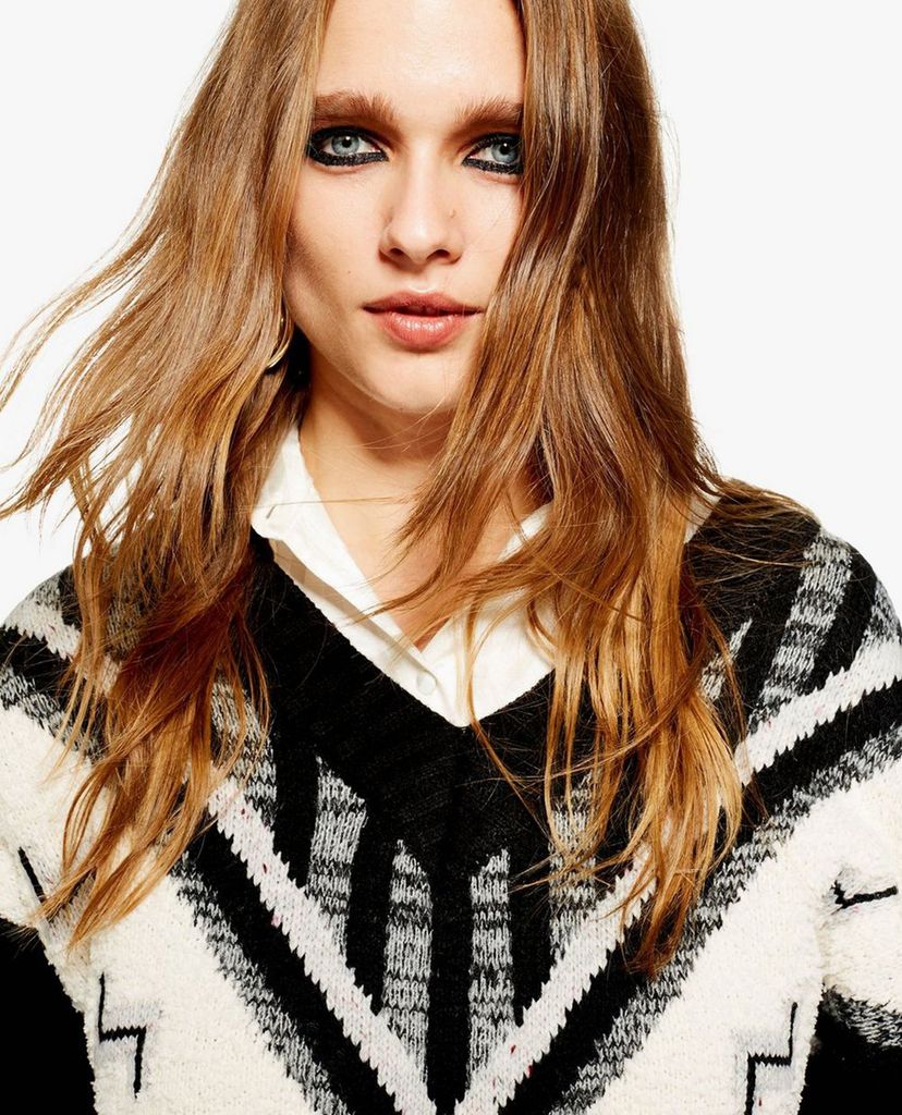 TOPSHOP - Áo len nữ cổ V tay dài phom suông thời trang