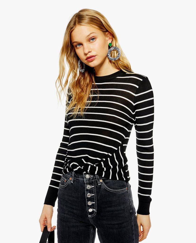 TOPSHOP - Áo kiểu nữ phom ôm tay dài Stripe Twist Hem