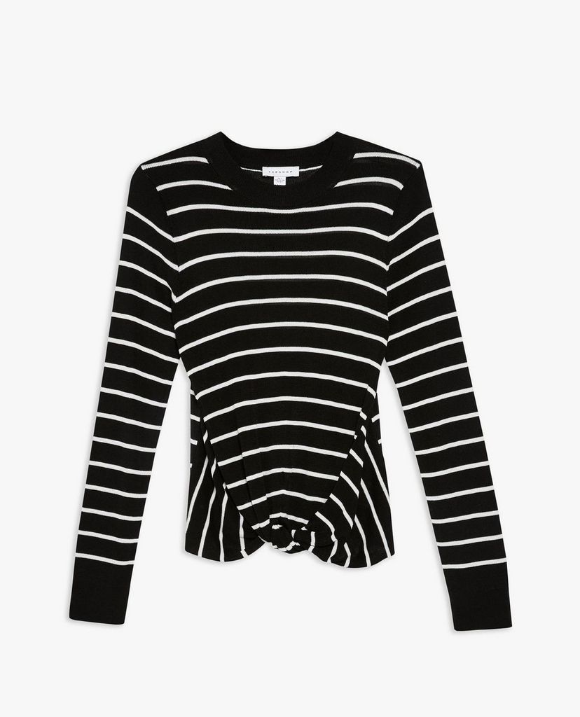 TOPSHOP - Áo kiểu nữ phom ôm tay dài Stripe Twist Hem