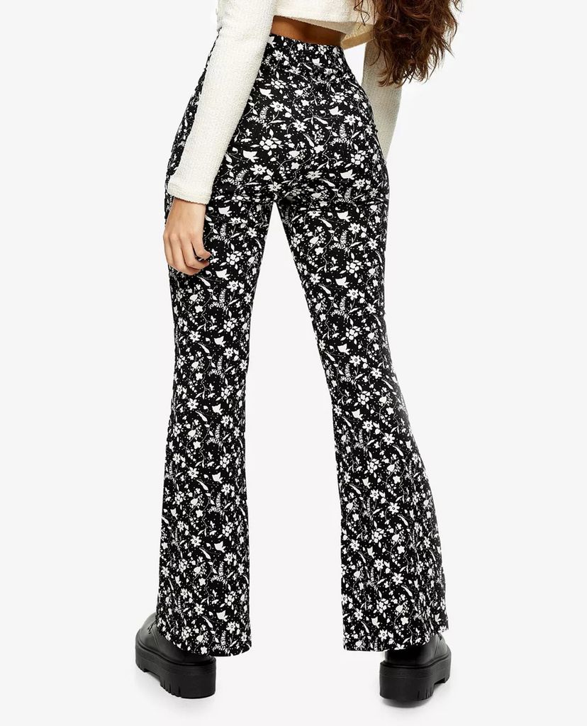 TOPSHOP - Quần kiểu nữ ống loe PETITE Black & White Floral Print Flare