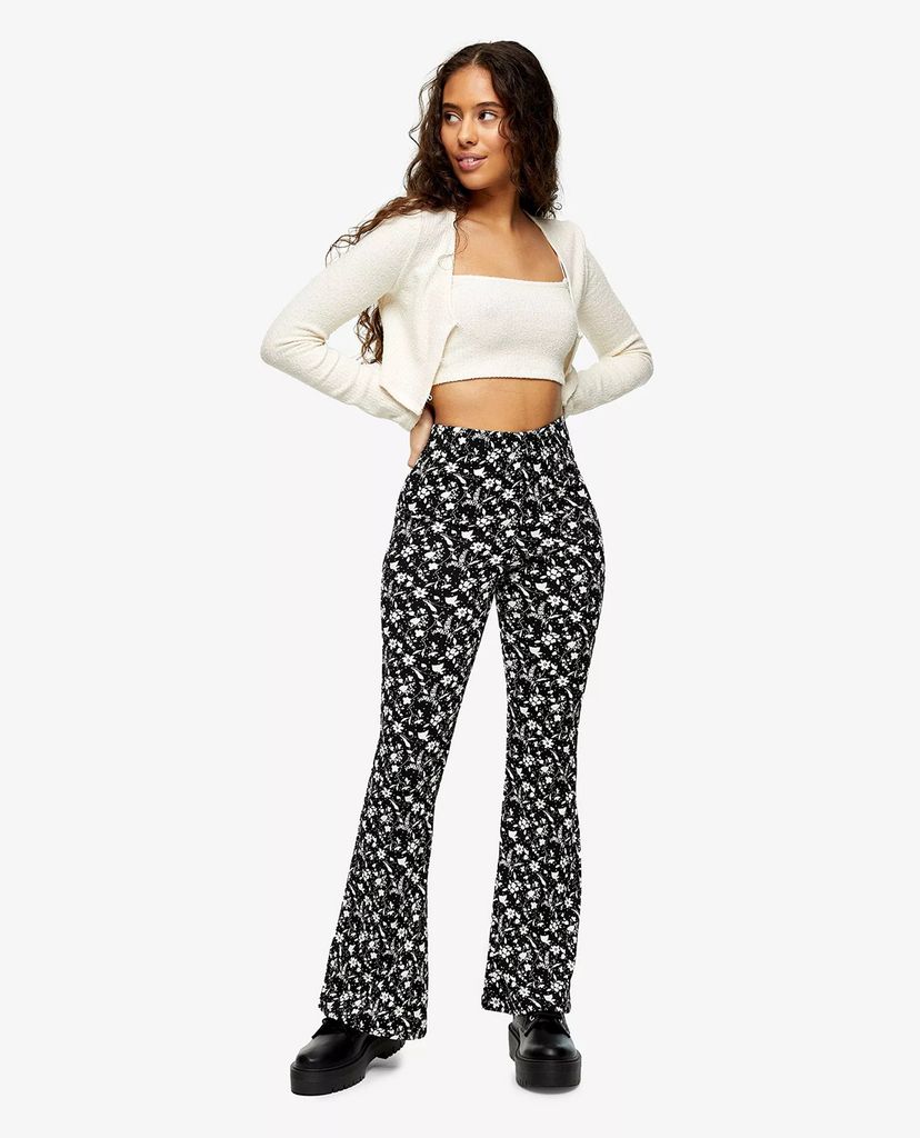 TOPSHOP - Quần kiểu nữ ống loe PETITE Black & White Floral Print Flare