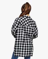 TOPSHOP - Áo sơ mi nữ tay dài PETITE Black & White Casual Oversized Check