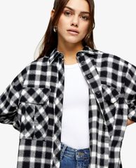 TOPSHOP - Áo sơ mi nữ tay dài PETITE Black & White Casual Oversized Check
