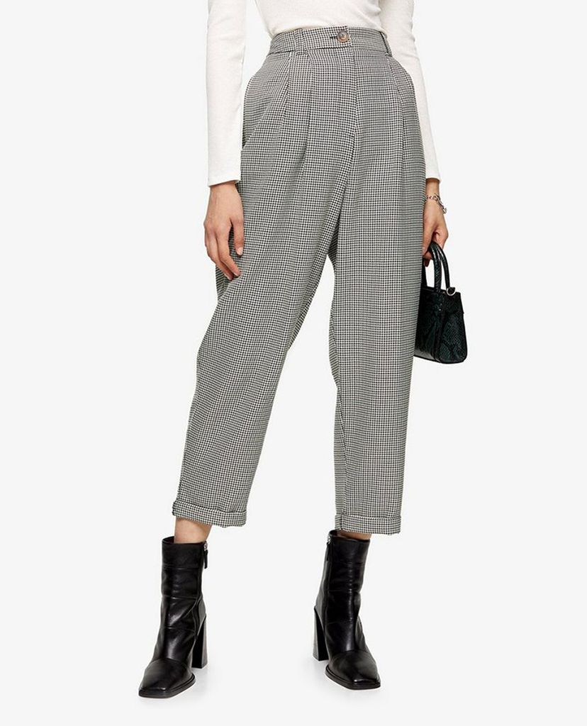 TOPSHOP - Quần kiểu nữ lưng cao phom suông Houndstooth Check Ovoid