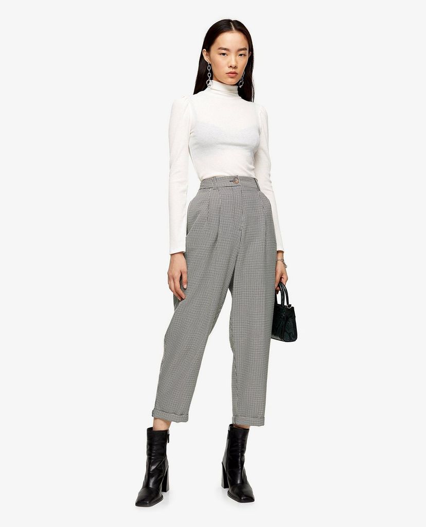 TOPSHOP - Quần kiểu nữ lưng cao phom suông Houndstooth Check Ovoid