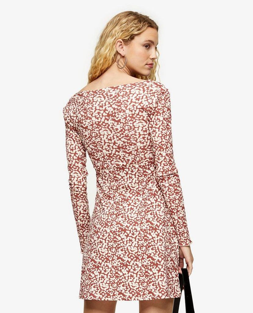TOPSHOP - Đầm mini cổ V tay dài Blush Pink Animal Tie
