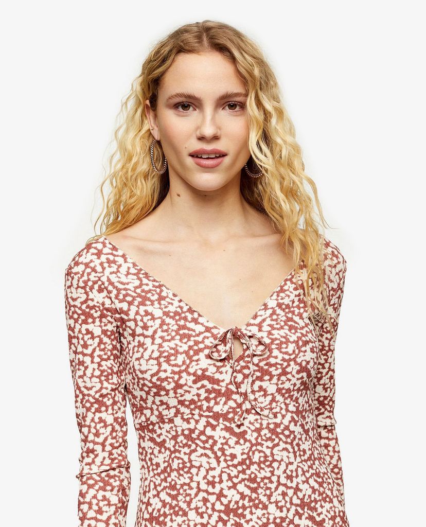 TOPSHOP - Đầm mini cổ V tay dài Blush Pink Animal Tie