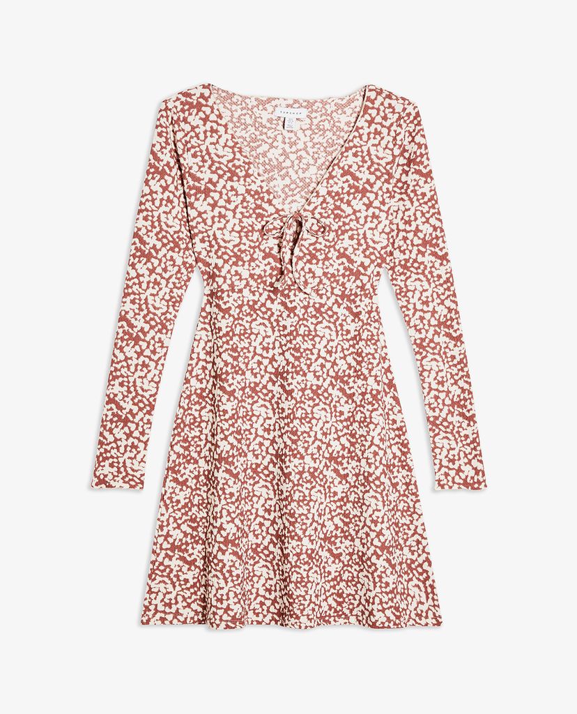 TOPSHOP - Đầm mini cổ V tay dài Blush Pink Animal Tie