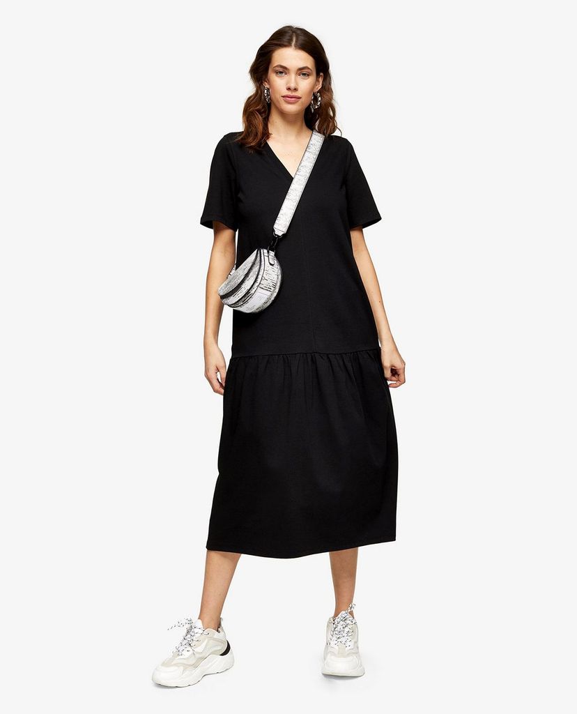 TOPSHOP - Đầm midi cổ V tay ngắn Black Drop Hem