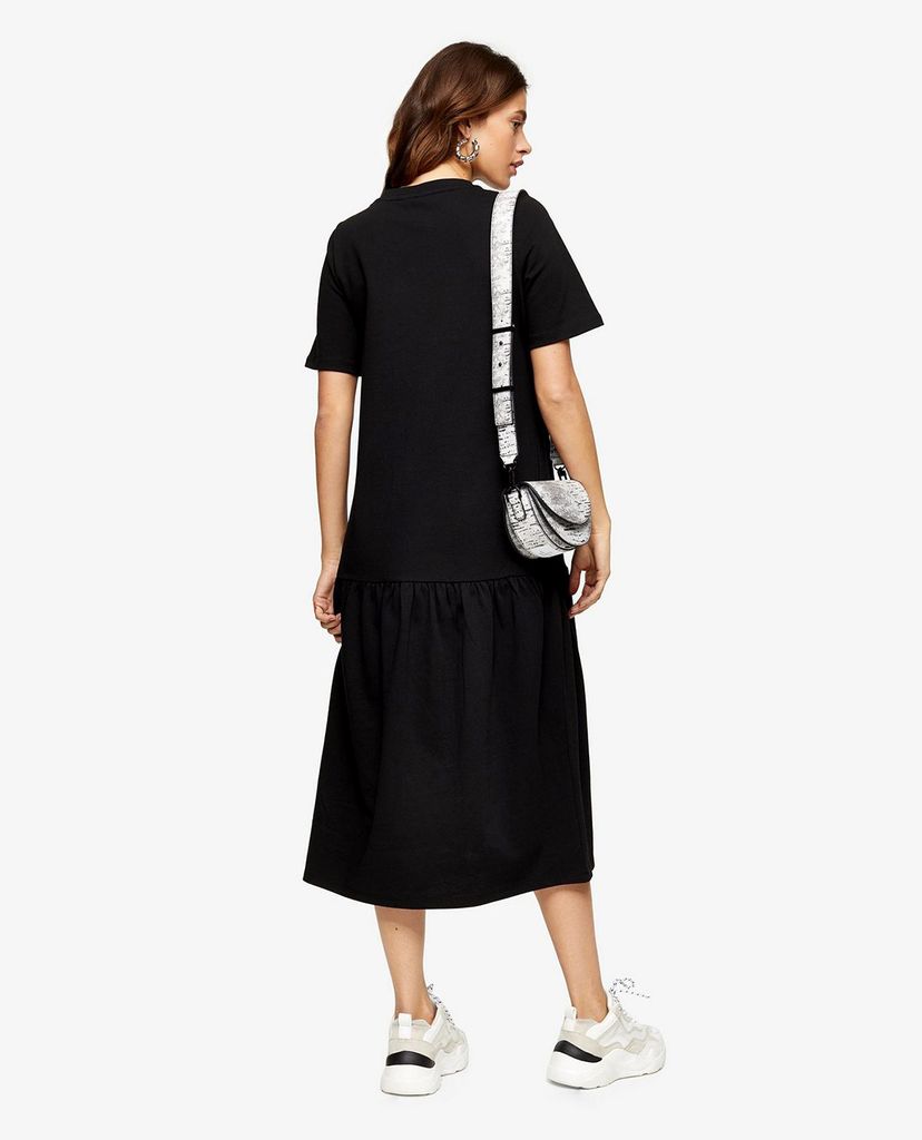 TOPSHOP - Đầm midi cổ V tay ngắn Black Drop Hem