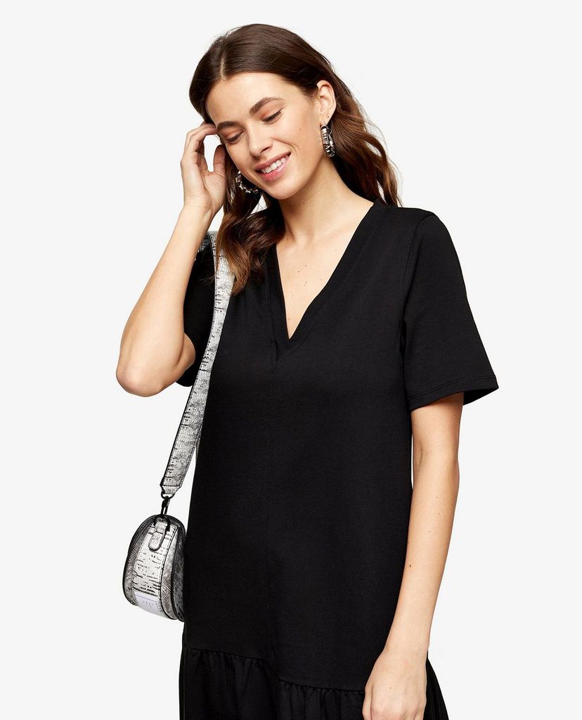 TOPSHOP - Đầm midi cổ V tay ngắn Black Drop Hem