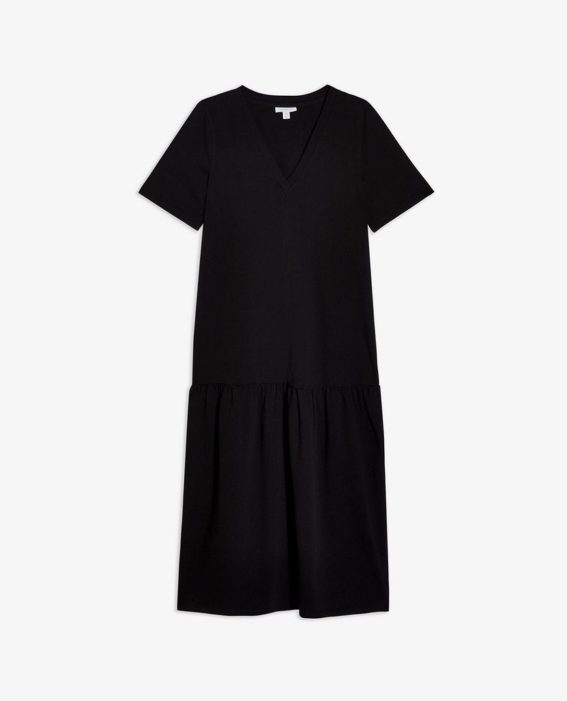 TOPSHOP - Đầm midi cổ V tay ngắn Black Drop Hem