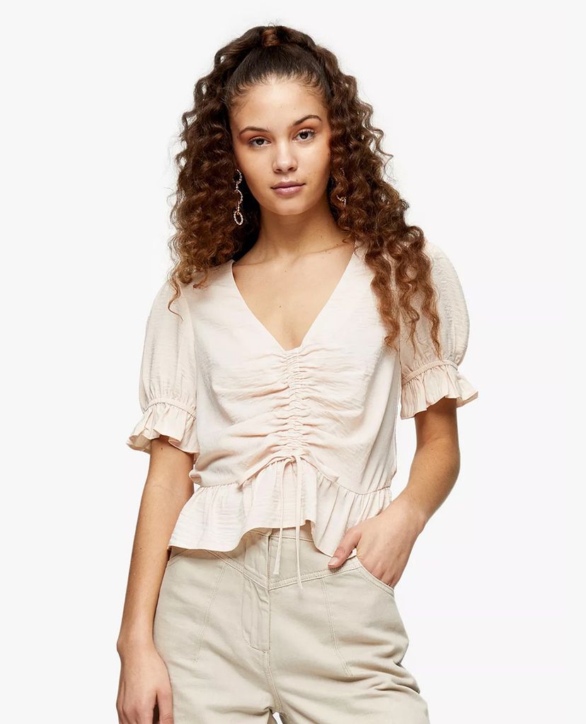 TOPSHOP - Áo kiểu nữ cổ tròn tay ngắn Blush Pink Ruched