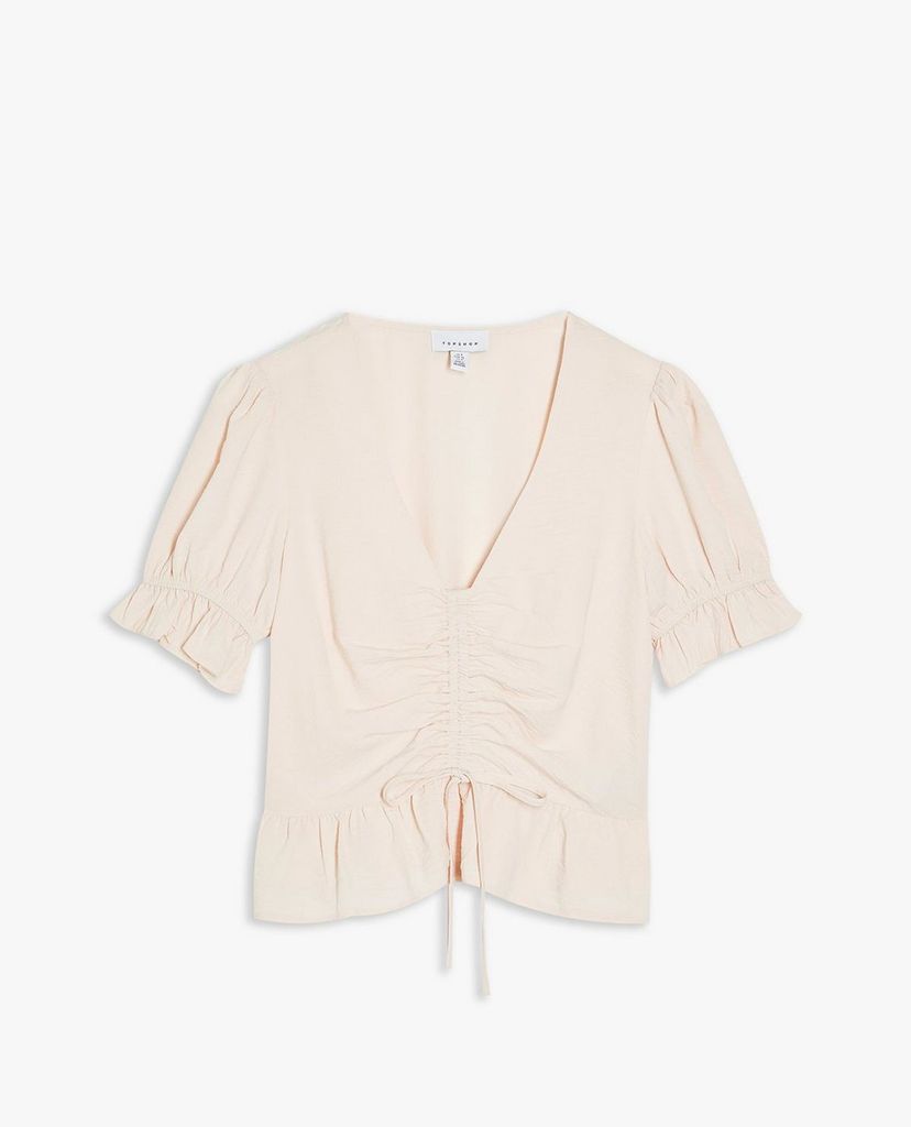 TOPSHOP - Áo kiểu nữ cổ tròn tay ngắn Blush Pink Ruched