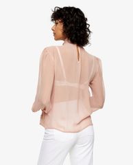TOPSHOP - Áo kiểu nữ tay dài cổ cao Blush Pink Cross Hatch Lace