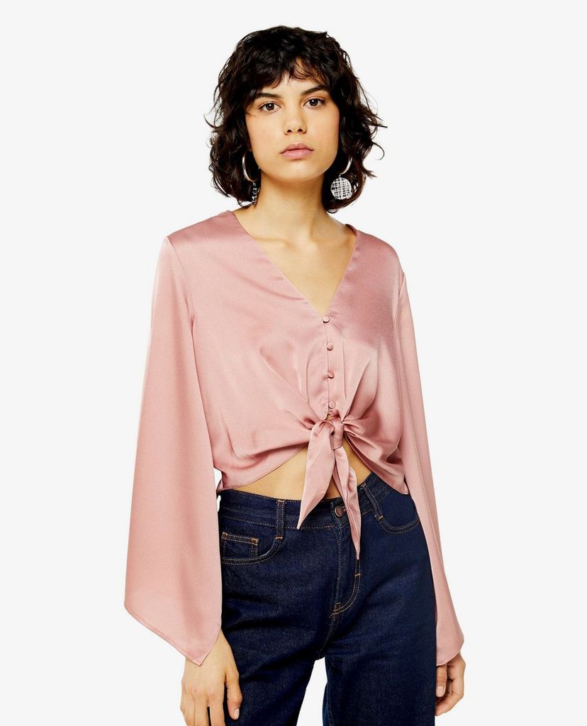 TOPSHOP - Áo kiểu nữ cổ V tay dài Pink Kimono Sleeve