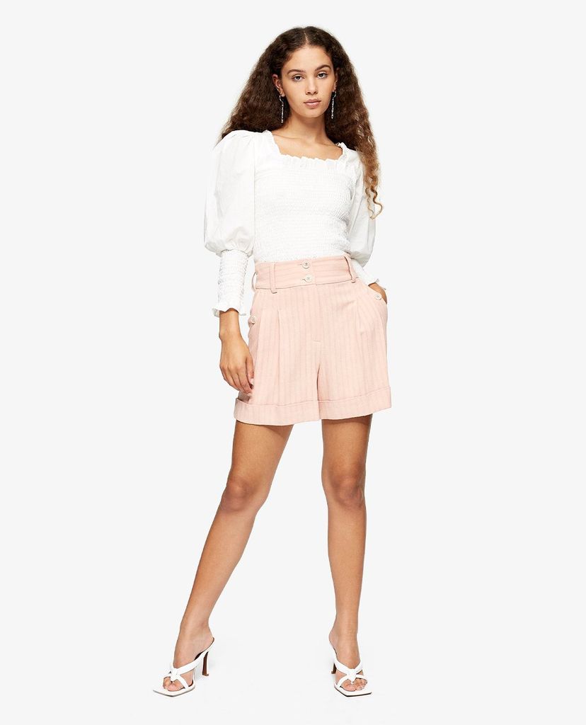 TOPSHOP - Quần shorts nữ xoắn gấu Blush Pink Stripe With Linen