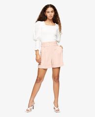 TOPSHOP - Quần shorts nữ xoắn gấu Blush Pink Stripe With Linen