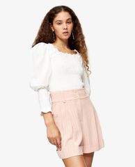 TOPSHOP - Quần shorts nữ xoắn gấu Blush Pink Stripe With Linen