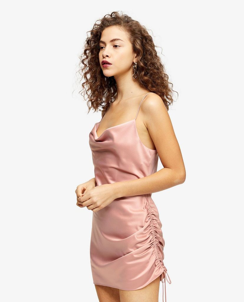 TOPSHOP - Đầm mini hai dây rút dây PETITE Blush Pink Ruched