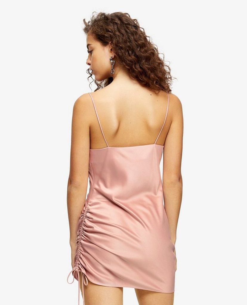 TOPSHOP - Đầm mini hai dây rút dây PETITE Blush Pink Ruched