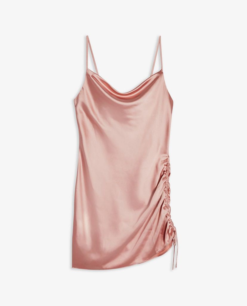 TOPSHOP - Đầm mini hai dây rút dây PETITE Blush Pink Ruched