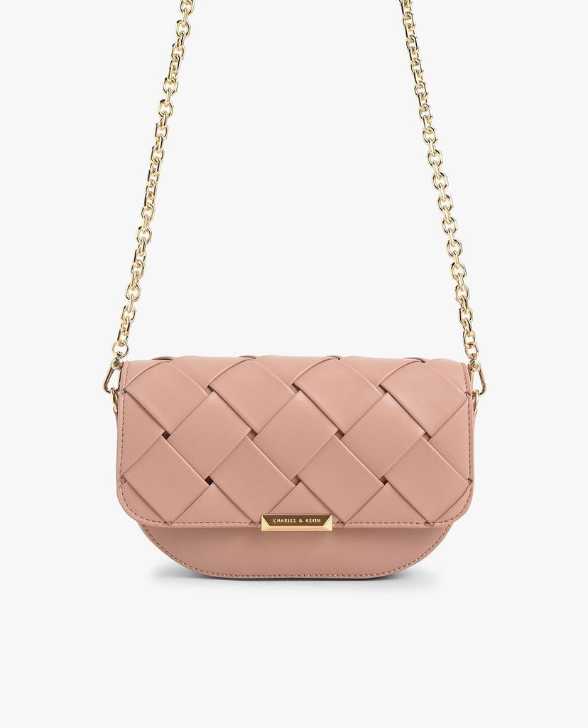 CHARLES & KEITH - Túi đeo vai hình bán nguyệt nắp gập Woven