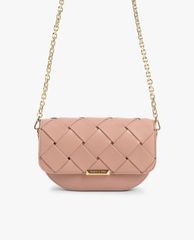 CHARLES & KEITH - Túi đeo vai hình bán nguyệt nắp gập Woven