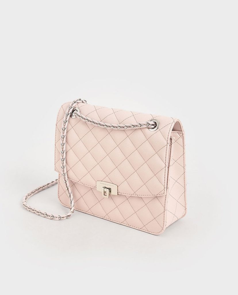 CHARLES & KEITH - Túi đeo vai nữ chữ nhật Quilted Chain Strap