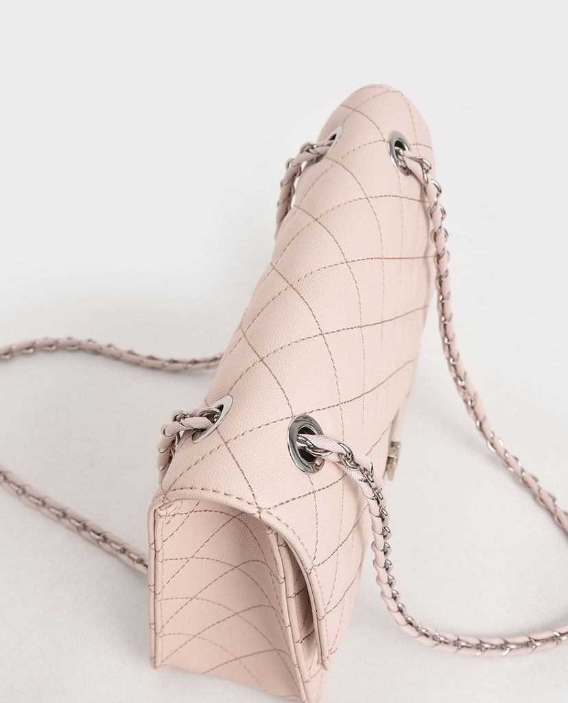 CHARLES & KEITH - Túi đeo vai nữ chữ nhật Quilted Chain Strap