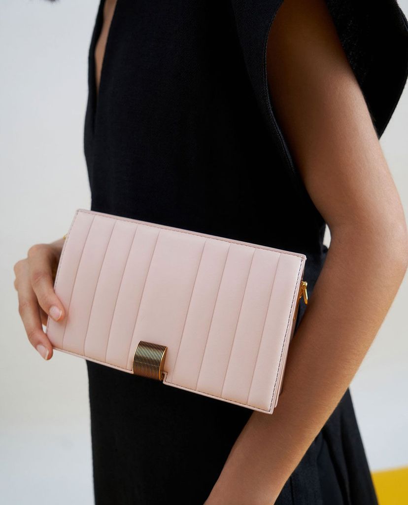 CHARLES & KEITH - Ví cầm tay nữ nắp gập Panelled Metallic Push Lock